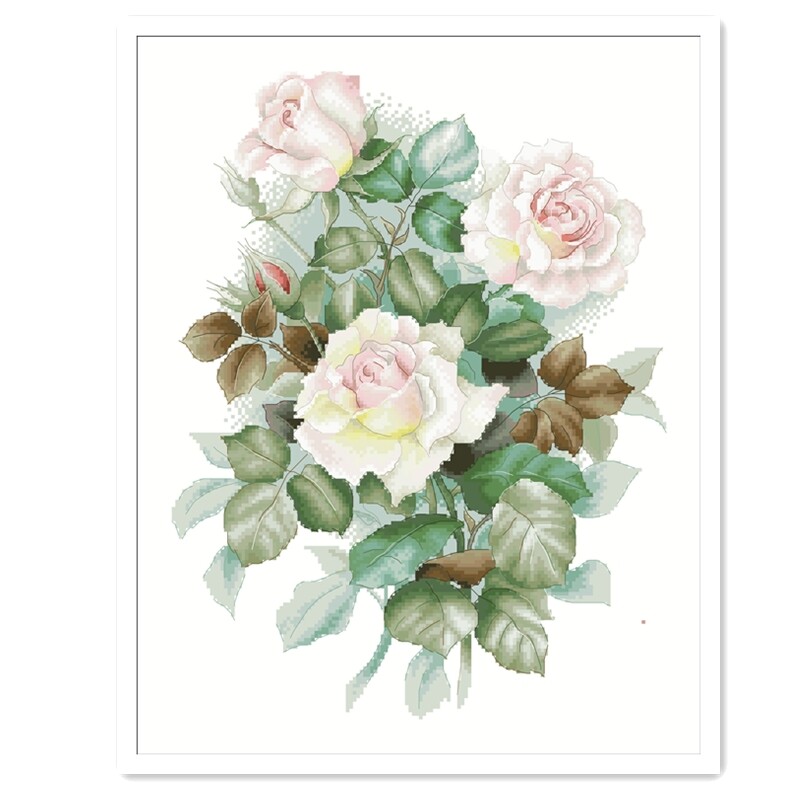 Eleganta rozā rožu krustdūriena iepakojums ziedi augs 18ct 14ct 11ct audums kokvilnas diegi izšuvumi DIY roku darbs