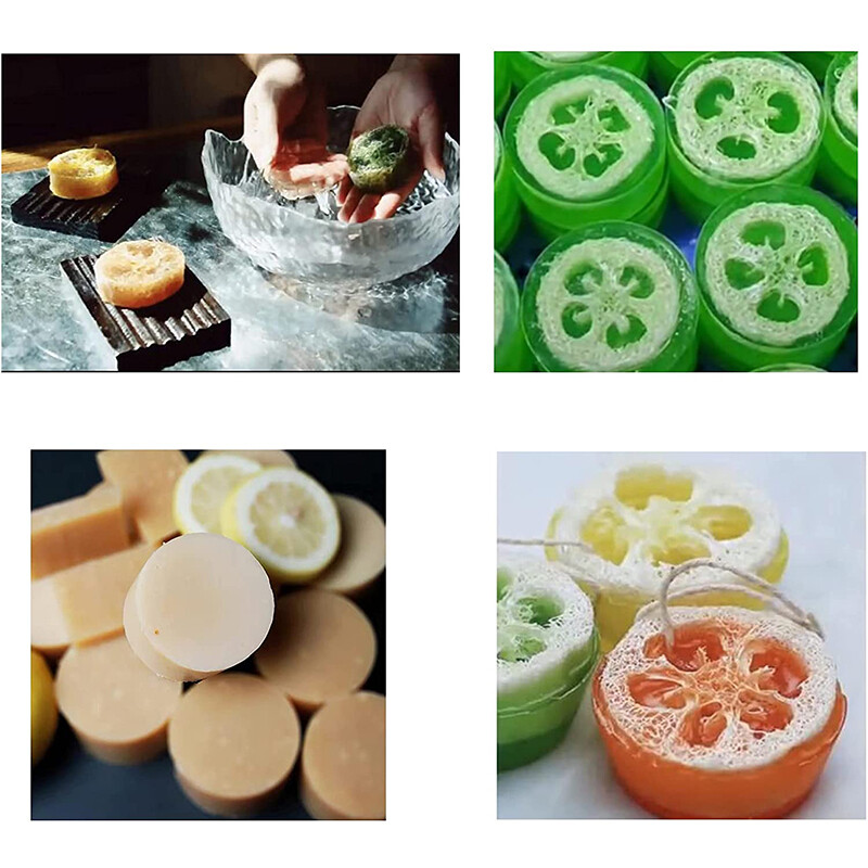 Okrugli silikonski kalup za sapun s 4 šupljine, komplet za izradu prirodnog sapuna od lufe, uključuje 4 komada izrezanih kriški od lufe