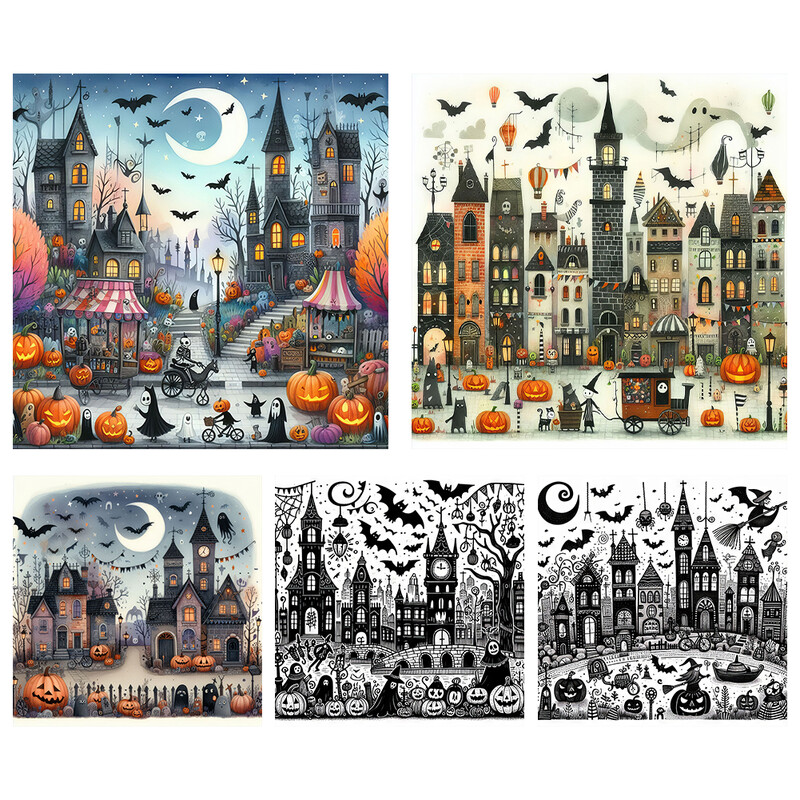 Krížikový steh s potlačou Halloween Chalupa z ekobavlny, 11CT, na kompletnú výšivku