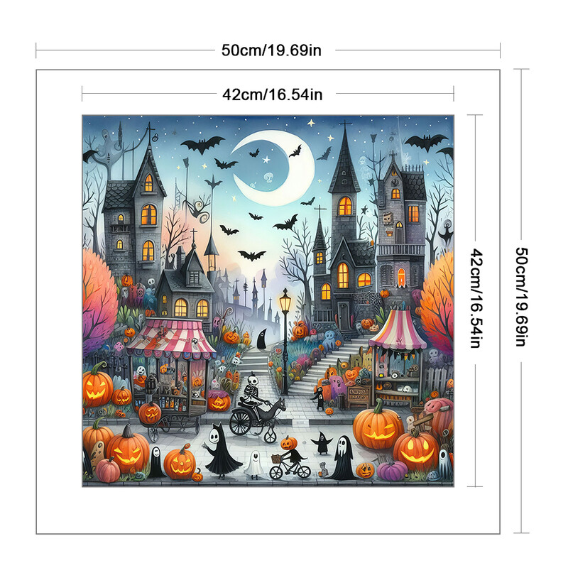 Krížikový steh s potlačou Halloween Chalupa z ekobavlny, 11CT, na kompletnú výšivku