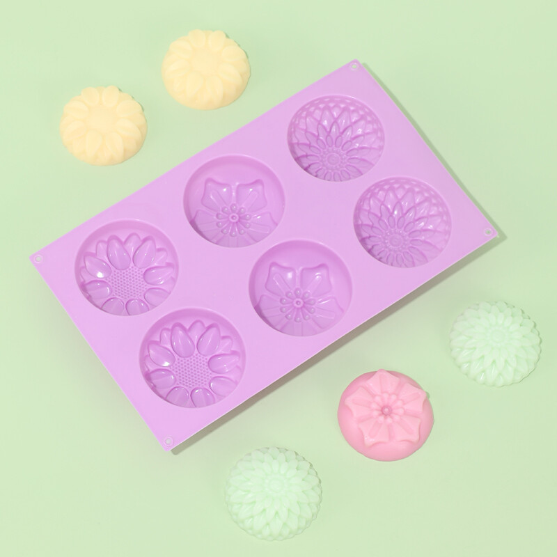 6 dobuma zieda formas silikona DIY roku darbs ziepju sveču kūkas veidņu piederumi 6 caurumi Amatniecība rokām darināta ziepju veidne