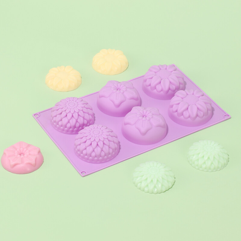 6 dobuma zieda formas silikona DIY roku darbs ziepju sveču kūkas veidņu piederumi 6 caurumi Amatniecība rokām darināta ziepju veidne