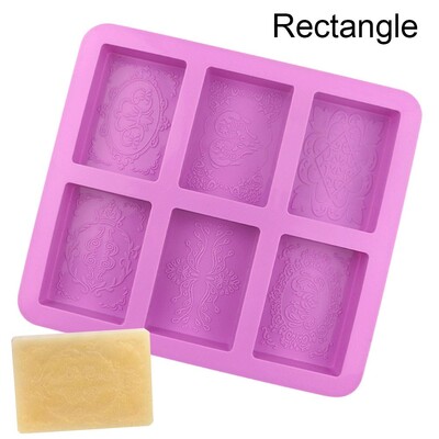 6 šupljina Cvjetni reljefni uzorak pravokutnog oblika Silikonski kalup za sapun DIY Izrada domaćeg kalupa za kolače Pladanj za sapun Kalupi zanat
