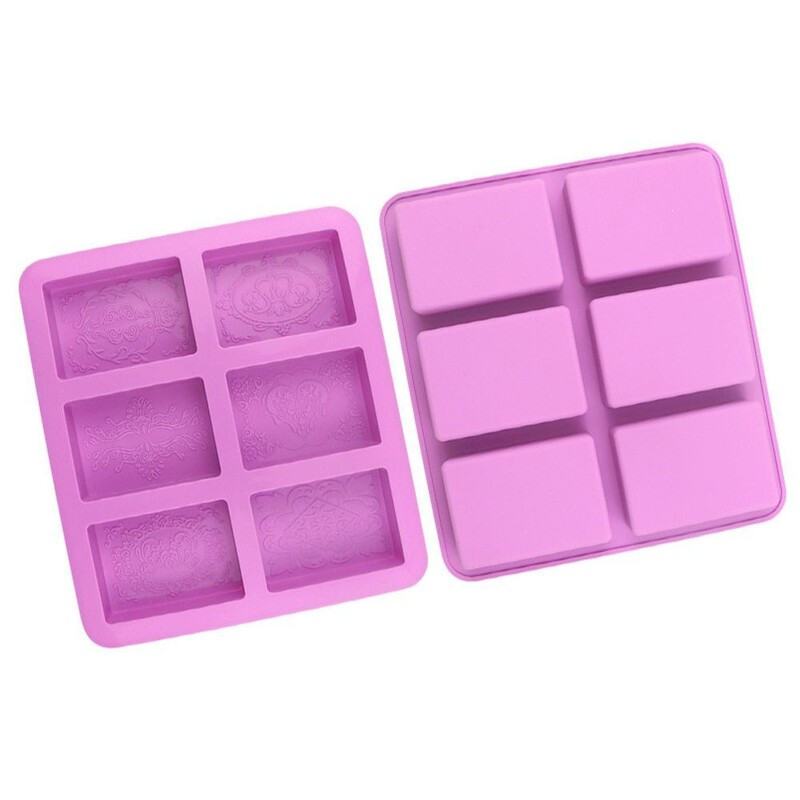 6 šupljina Cvjetni reljefni uzorak pravokutnog oblika Silikonski kalup za sapun DIY Izrada domaćeg kalupa za kolače Pladanj za sapun Kalupi zanat