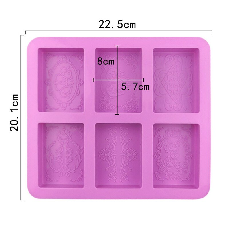 6 šupljina Cvjetni reljefni uzorak pravokutnog oblika Silikonski kalup za sapun DIY Izrada domaćeg kalupa za kolače Pladanj za sapun Kalupi zanat