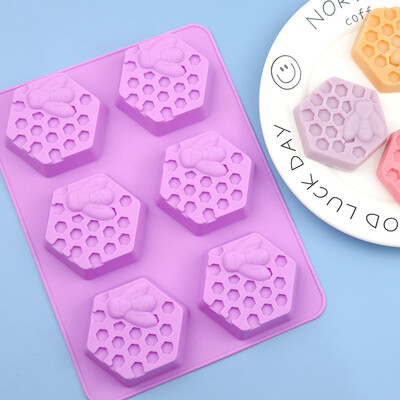 Formă 3D din silicon pentru săpun, 6 bucăți, în formă de albină, din silicon, pentru săpun, făcută manual, de casă, pentru prăjituri în fagure.