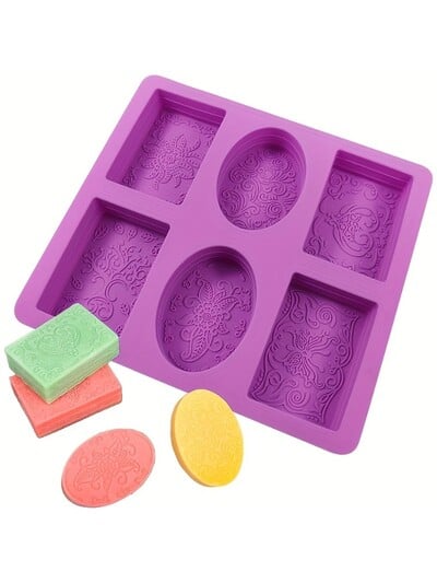 Ovalni silikonski kalup za sapun sa 6 udubljenja s elegantnim cvjetnim dizajnom - neprianjajući, lako se otpušta za diy ručno izrađene sapune, žele i pečenje