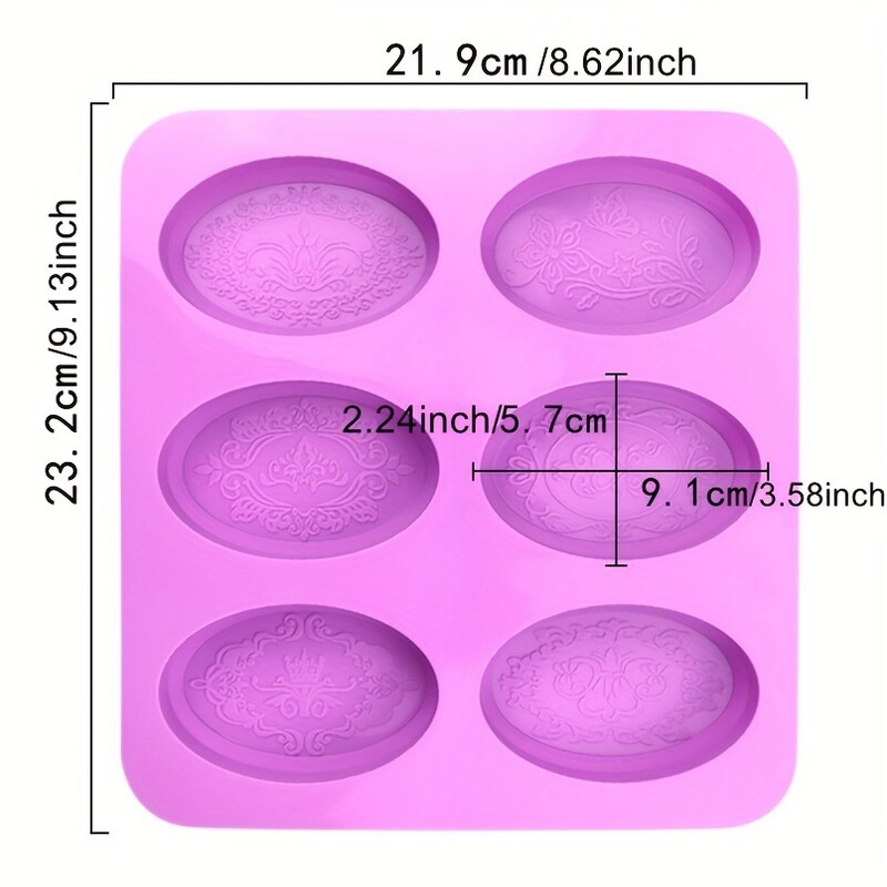 Ovalni silikonski kalup za sapun sa 6 udubljenja s elegantnim cvjetnim dizajnom - neprianjajući, lako se otpušta za diy ručno izrađene sapune, žele i pečenje