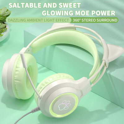 Újdonságok SY-G35 vezetékes macska füles fejhallgató RGB világítás 360°-os zajszűrő mikrofon HiFi hangminőségű PC laptop játék fejhallgató