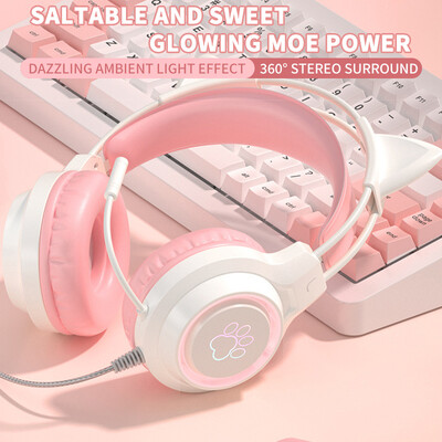 Újdonságok SY-G35 vezetékes macska füles fejhallgató RGB világítás 360°-os zajszűrő mikrofon HiFi hangminőségű PC laptop játék fejhallgató