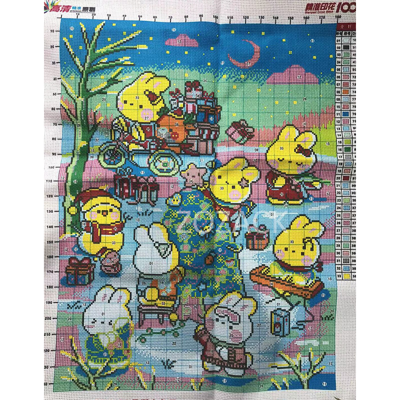 Zozack nyomtatott karácsonyi nyúl 11CT keresztszemes hímzőkészletek DMC pamutszálak kézműves otthoni dekoráció nyomtatott vászon