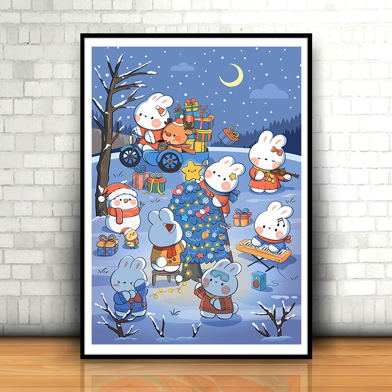 Zozack nyomtatott karácsonyi nyúl 11CT keresztszemes hímzőkészletek DMC pamutszálak kézműves otthoni dekoráció nyomtatott vászon