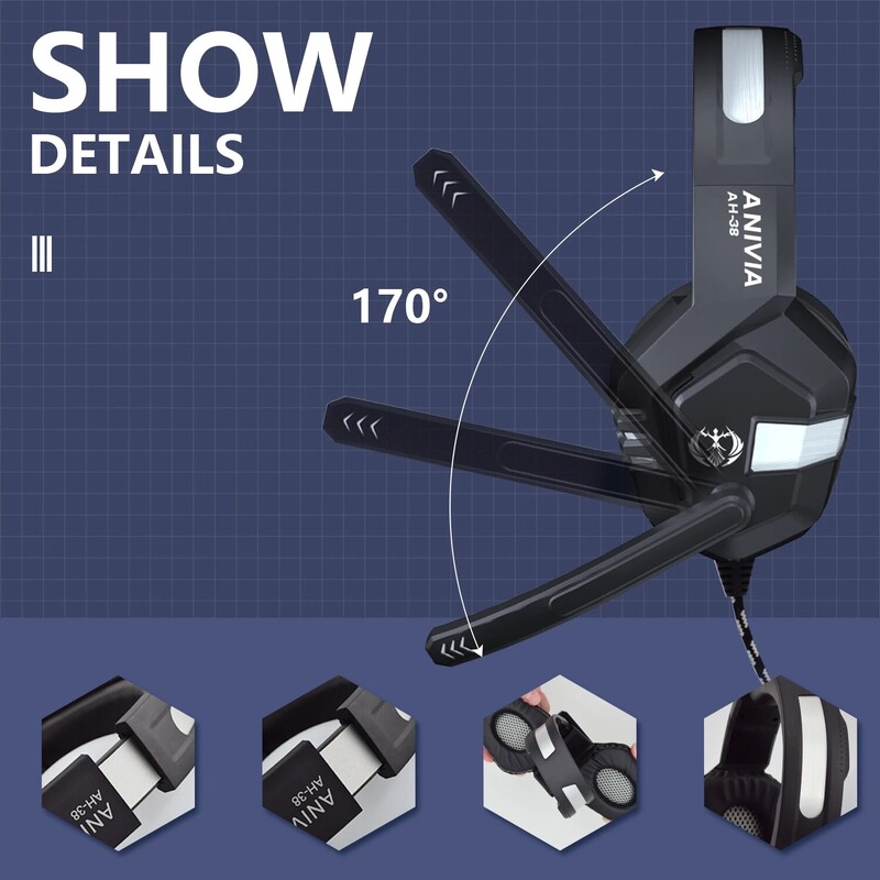 Játékos fejhallgatók PS4 Xbox One-hoz - PC fejhallgató mikrofonnal, vezetékes, fülön keresztüli játékfülhallgató PC MAC laptophoz, telefonokhoz, táblagéphez