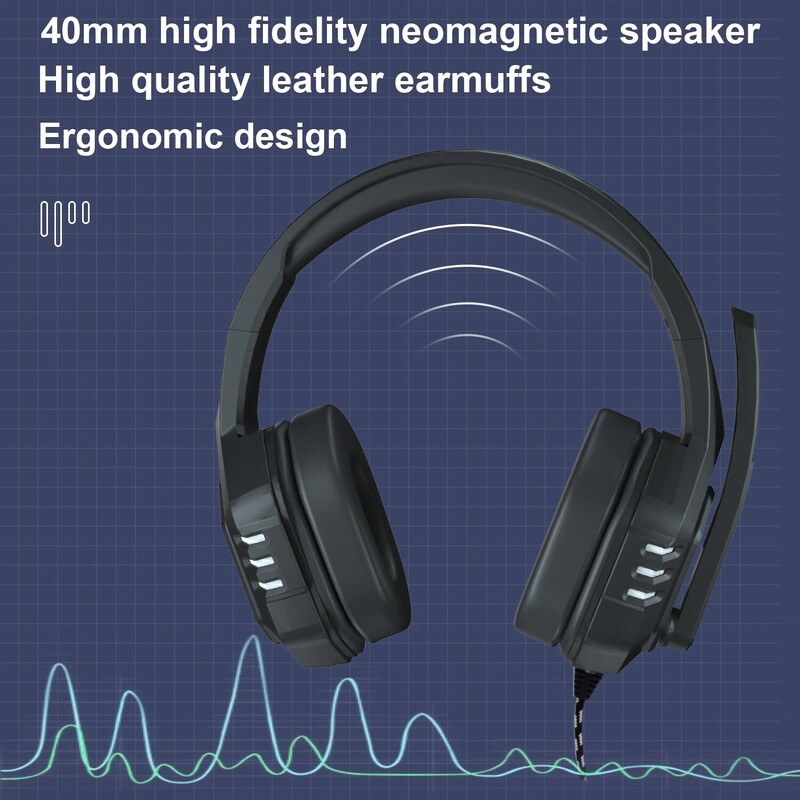 Játékos fejhallgatók PS4 Xbox One-hoz - PC fejhallgató mikrofonnal, vezetékes, fülön keresztüli játékfülhallgató PC MAC laptophoz, telefonokhoz, táblagéphez