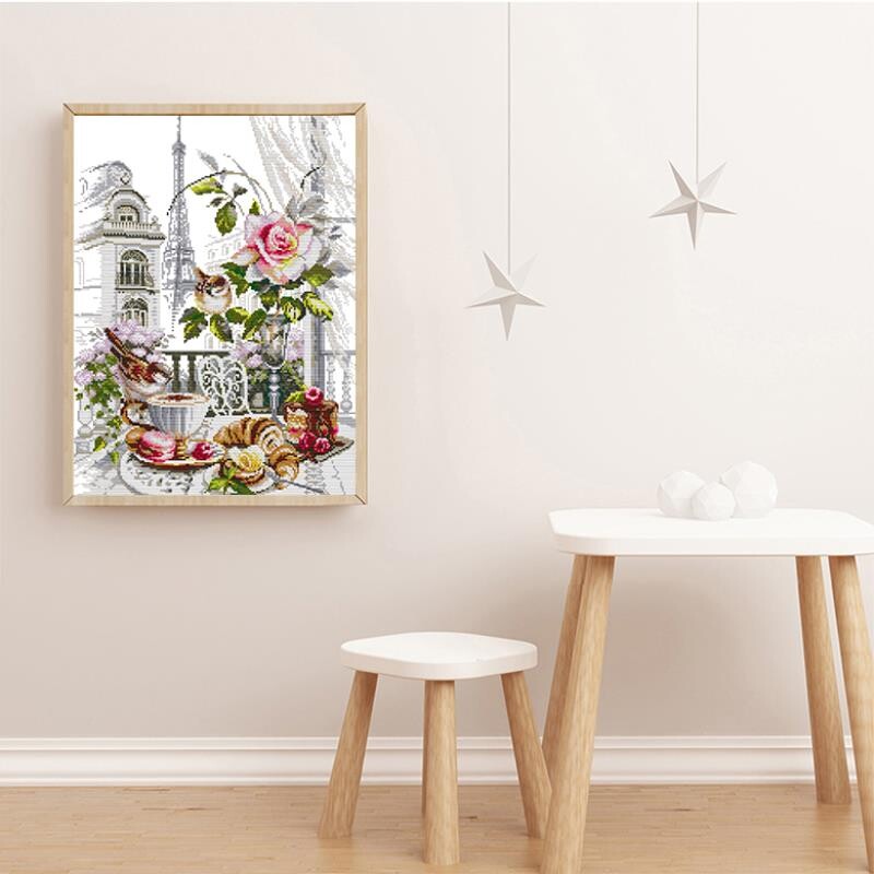 Joy Sunday French Breakfast Set za vezenje ubodnim križićima 14CT 16CT 11CT Kompleti za šivanje s bijelim otiskom Ručni rad DIY Home Decor