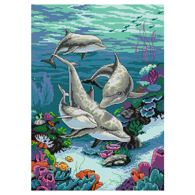 Joy Sunday Cross Stitch 3 Dolphins 14CT плат с щамповани животни с кръстат бод комплекти за ръкоделие комплекти за бродерия
