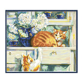 Macska fiókban Számlált keresztszemes minták Hímzőkészletek Nyomtatott szövet 11CT 14CT DIY kézzel készített kézműves szett lakberendezési festmények