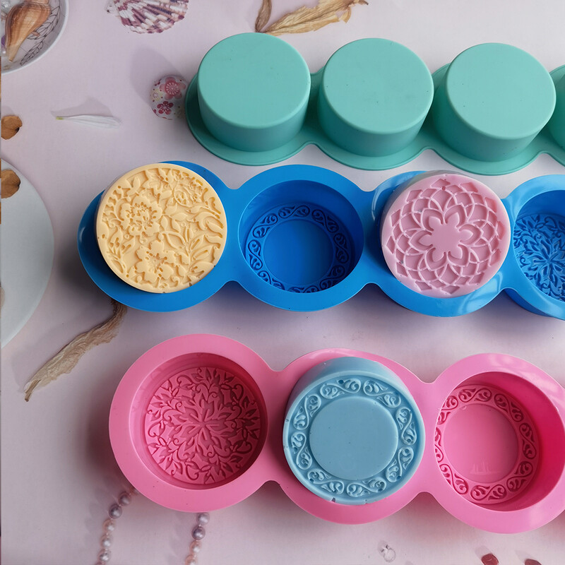3D kézzel készített szilikon szappanforma 4 féle virágszappan készítő forma DIY kör alakú szappanok kézműves eszközök kerek holdtorta forma
