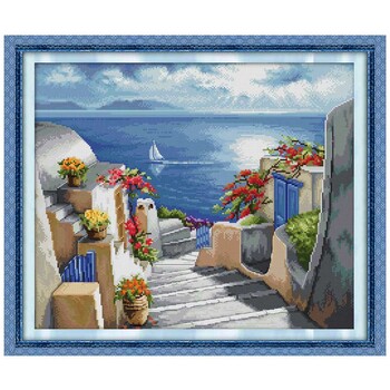 Blue Santorini Patterns Counted Cross Stitch Σετ 11CT 14CT 16CT Stamped DMC Kit σταυροβελονιά Κεντήματα κεντήματα Διακόσμηση σπιτιού