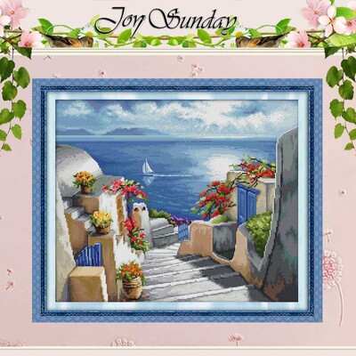 Blue Santorini uzorci set brojanih križića 11CT 14CT 16CT žigosani DMC pribor za križić vezenje Ručni rad Kućni dekor