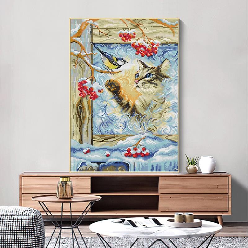 Susitikimas prie lango Gyvūnų siuvinėjimo kryželiu rinkinys 14CT 11CT spausdintas siuvinėjimas „pasidaryk pats“ rankų darbo rankdarbių dekoravimas kabantis paveikslėlis