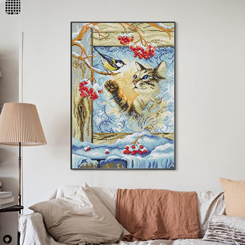 Susitikimas prie lango Gyvūnų siuvinėjimo kryželiu rinkinys 14CT 11CT spausdintas siuvinėjimas „pasidaryk pats“ rankų darbo rankdarbių dekoravimas kabantis paveikslėlis