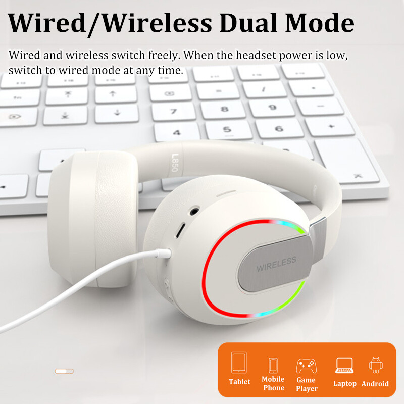 Herné slúchadlá s mikrofónom, Bluetooth, priestorový zvuk, stereo, bezdrôtové slúchadlá s USB a mikrofónom, farebné svetlo, PC, notebook, prijímač