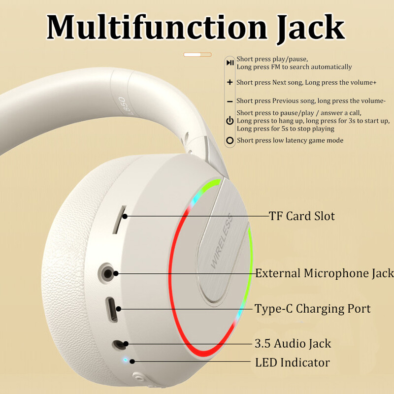 Herné slúchadlá s mikrofónom, Bluetooth, priestorový zvuk, stereo, bezdrôtové slúchadlá s USB a mikrofónom, farebné svetlo, PC, notebook, prijímač