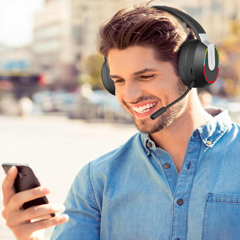 Herné slúchadlá s mikrofónom, Bluetooth, priestorový zvuk, stereo, bezdrôtové slúchadlá s USB a mikrofónom, farebné svetlo, PC, notebook, prijímač