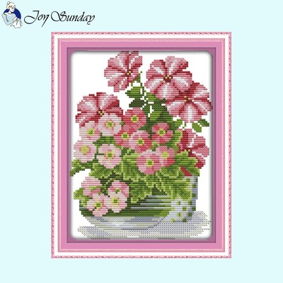 Serija cvijeća u saksiji DIY kompleti za vezenje križem s cvjetnim uzorcima 14ct 16ct 11ct Ručni vez na bijelom platnu s otisnutim platnom