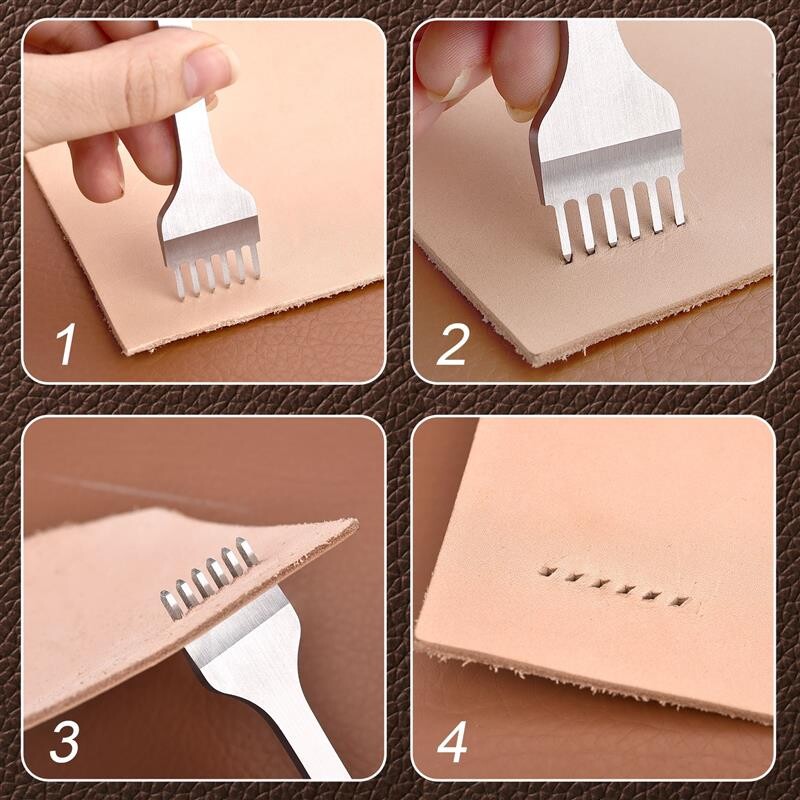 2 ks DIY nástroj na dierovanie kožených remesiel, šitie kože, šijacie dierovače 1/2/4/6, príslušenstvo na dierovanie kožených remesiel 3/4 mm