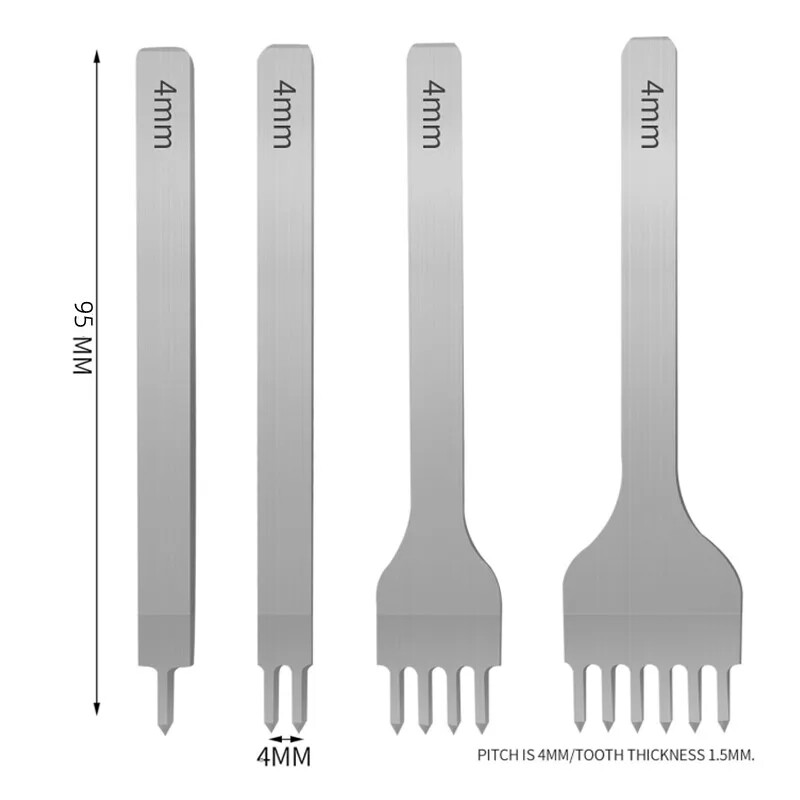 Odiniai rankdarbių įrankių skylių perforatoriai 3/4/5/6 mm 1-2-4-6 dantų susiuvimo štampavimo rinkiniai Odinis kaltas „pasidaryk pats“ susiuvimo kaltų rinkinys