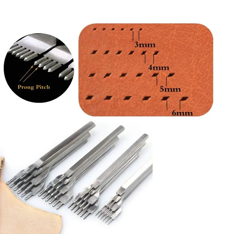 Odiniai rankdarbių įrankių skylių perforatoriai 3/4/5/6 mm 1-2-4-6 dantų susiuvimo štampavimo rinkiniai Odinis kaltas „pasidaryk pats“ susiuvimo kaltų rinkinys