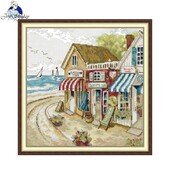 Joy Sunday The Sea Side Print Antspauduoti kryžminio dygsnio rinkiniai Aida Audinys 16CT 14CT 11CT „Pasidaryk pats“ liaudies amatų rinkiniai Rankų darbo siuvinėjimo rinkinys