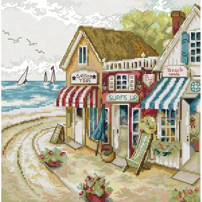 Joy Sunday The Sea Side Print Antspauduoti kryžminio dygsnio rinkiniai Aida Audinys 16CT 14CT 11CT „Pasidaryk pats“ liaudies amatų rinkiniai Rankų darbo siuvinėjimo rinkinys