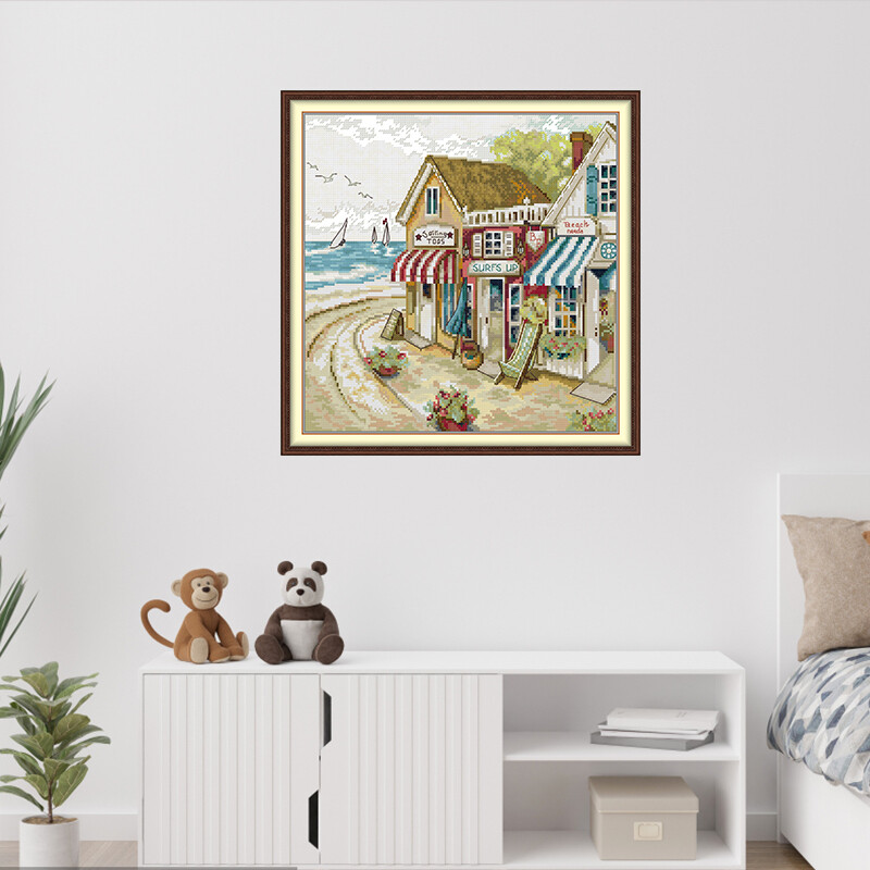 Joy Sunday The Sea Side Print Antspauduoti kryžminio dygsnio rinkiniai Aida Audinys 16CT 14CT 11CT „Pasidaryk pats“ liaudies amatų rinkiniai Rankų darbo siuvinėjimo rinkinys