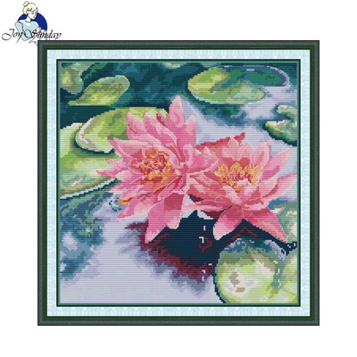 Krustdūrienu komplekts Joy Sunday Water Lily HD raksts apdrukāts skaitīts audums Aida 16CT 14CT 11CT DIY izšūšanas komplekts Mājas dekors Jauns