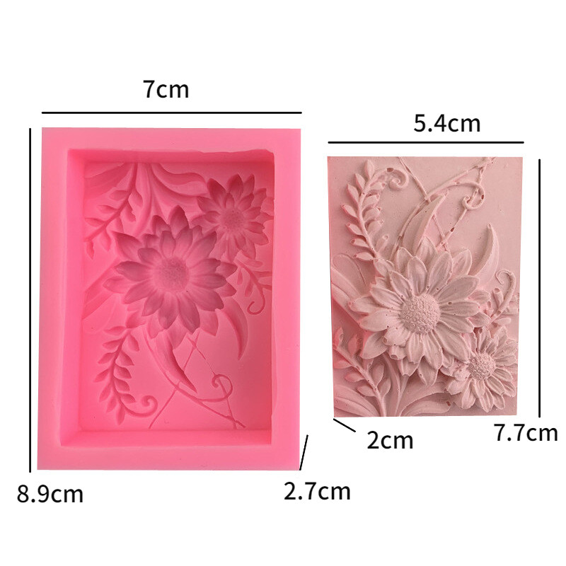 3D kvadratni cvijet ruže Silikonski kalup za sapun Ručno izrađeni reljef Krizantema Komplet za izradu gipsane smole DIY Alati za pečenje ukrasa za kolače
