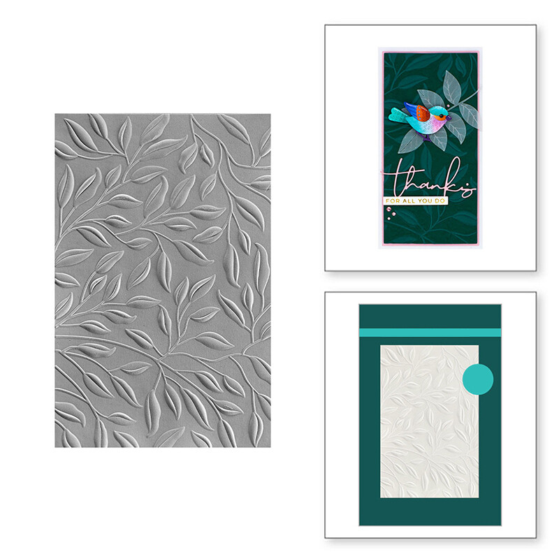 Nový 3D reliéfny priečinok - zelený list - používaný na ručne vyrobené pozadie s písmenami na pohľadnicu, scrapbooking