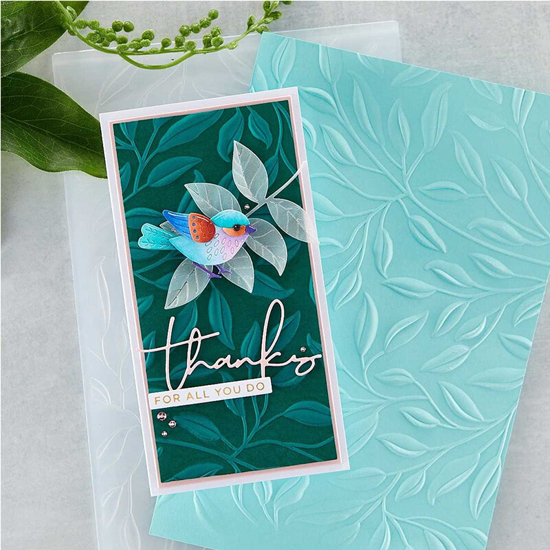 Nový 3D reliéfny priečinok - zelený list - používaný na ručne vyrobené pozadie s písmenami na pohľadnicu, scrapbooking