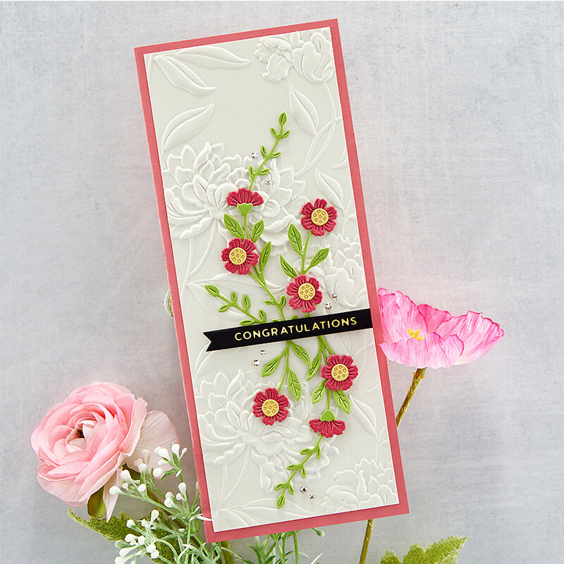 Új 3D dombornyomott mappa - Gyönyörű virágok - Kézzel készített levélháttérrel készült üdvözlőlaphoz használt