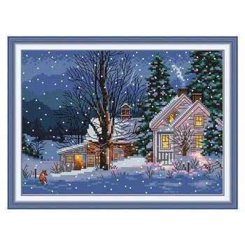 Snowy Night Patterns Counted Cross Stitch Σετ DIY 11CT 14CT 16CT Stamped DMC Kit σταυροβελονιά Κεντήματα κεντήματα Διακόσμηση σπιτιού