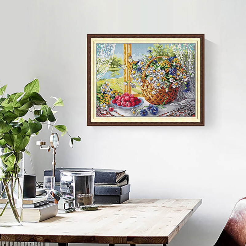 Joy Sunday, DIY, ziedu apdrukāta raksta krustdūrienu komplekts, rokdarbu izšūšanas komplekts, roku darbs šūšanas mākslas amatniecības komplekti mājas dekorēšanai