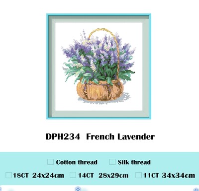 Kompleti za vezenje križićem boje francuske lavande, crtani uzorak, 18ct, 14ct, bijela tkanina, pamučni konac, DIY komplet za vezenje