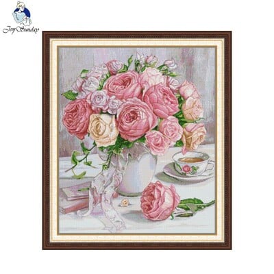 Joy Sunday Cross Stitch Kit Teljesen virágzó rózsák HD minta Aida 16/14/11CT Számlált nyomtatott vászon barkács hímzőkészlet dekoráció