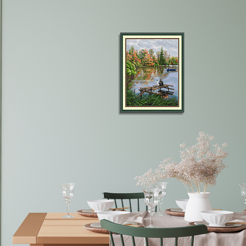 Există doi pisoi lângă râu Set de cusături în cruce DIY Kit de broderie pentru cusut manual pentru începători, artă de cusut, decor acasă