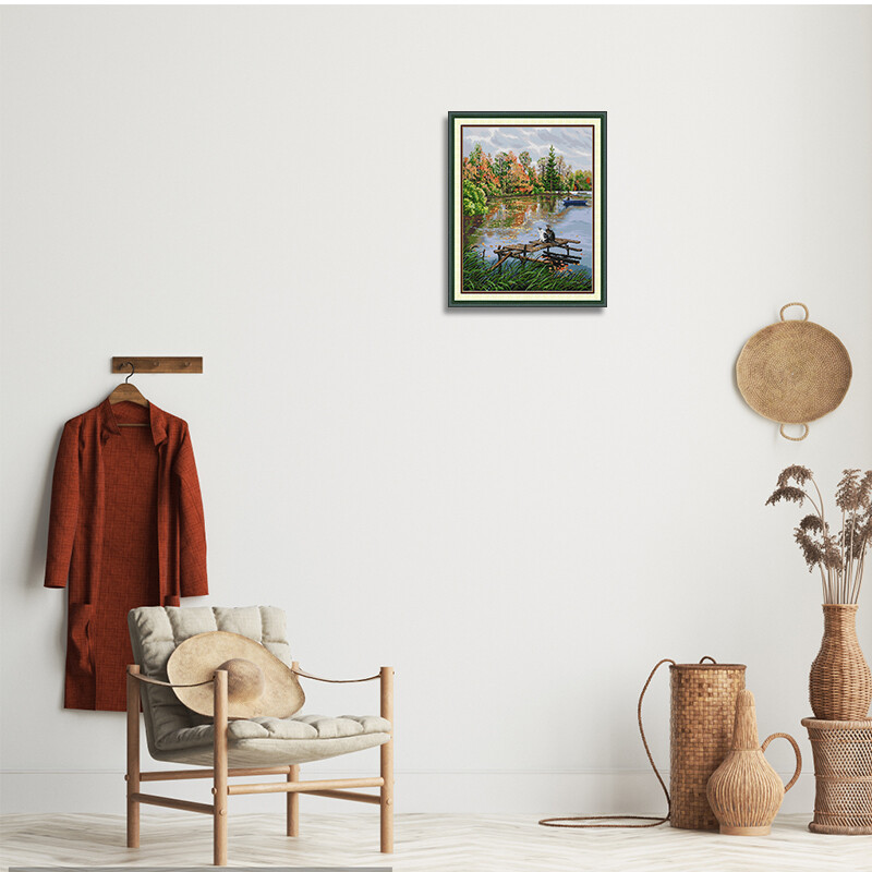 Există doi pisoi lângă râu Set de cusături în cruce DIY Kit de broderie pentru cusut manual pentru începători, artă de cusut, decor acasă