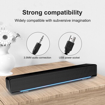 Led 3D Surround Soundbar Ηχείο Bluetooth 5.0 Ενσύρματα ηχεία υπολογιστή Subwoofer Στερεοφωνική γραμμή ήχου για υπολογιστή Laptop Theatre Τηλεόραση USB