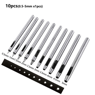 1/10 vnt. odiniai skylių štampavimo įrankiai „pasidaryk pats“ rankų darbo diržo perforavimo įrankis „Leathercraft“ tuščiavidurio gręžimo perforatoriaus rinkinys