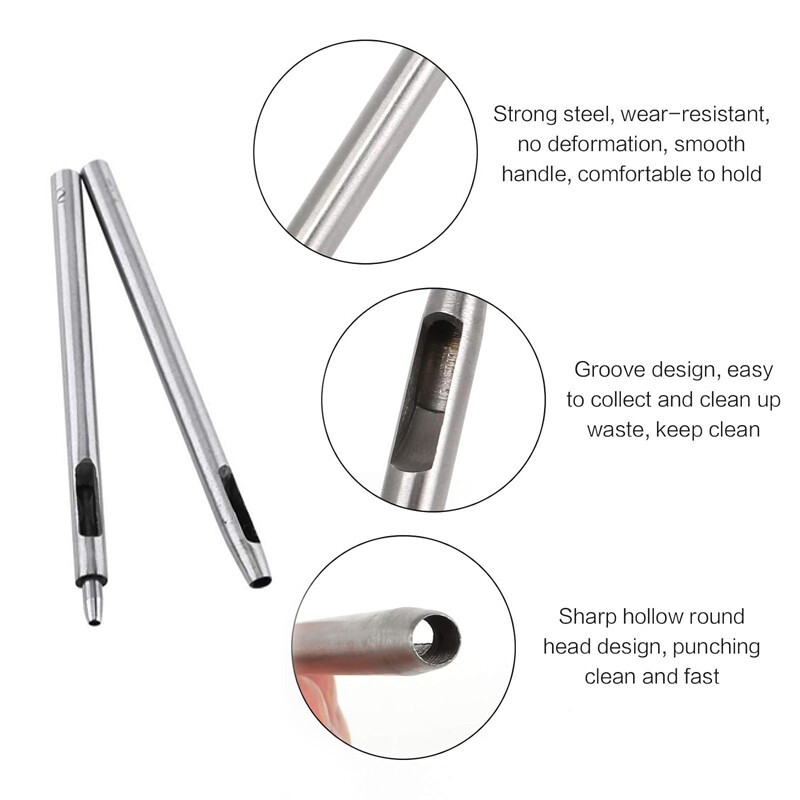 1/10 vnt. odiniai skylių štampavimo įrankiai „pasidaryk pats“ rankų darbo diržo perforavimo įrankis „Leathercraft“ tuščiavidurio gręžimo perforatoriaus rinkinys